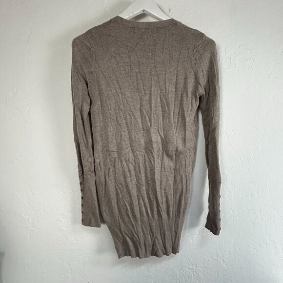 Zara Women Long Taupe Button-Down V-Neck Cardigan Sweater Medium Pockets Casual - Picture 2 of 6